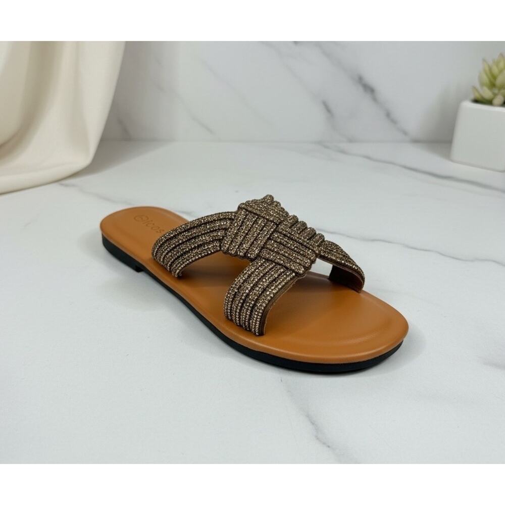 icosylify Women’s Shining Slide Sandals Brown Bronze Size 8